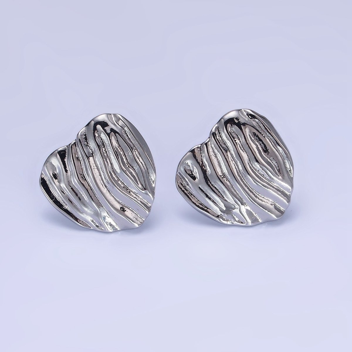 14K Gold Filled 15mm Hammered Foil Heart Stud Earrings in Gold & Silver | AB1286 AB1287 - DLUXCA