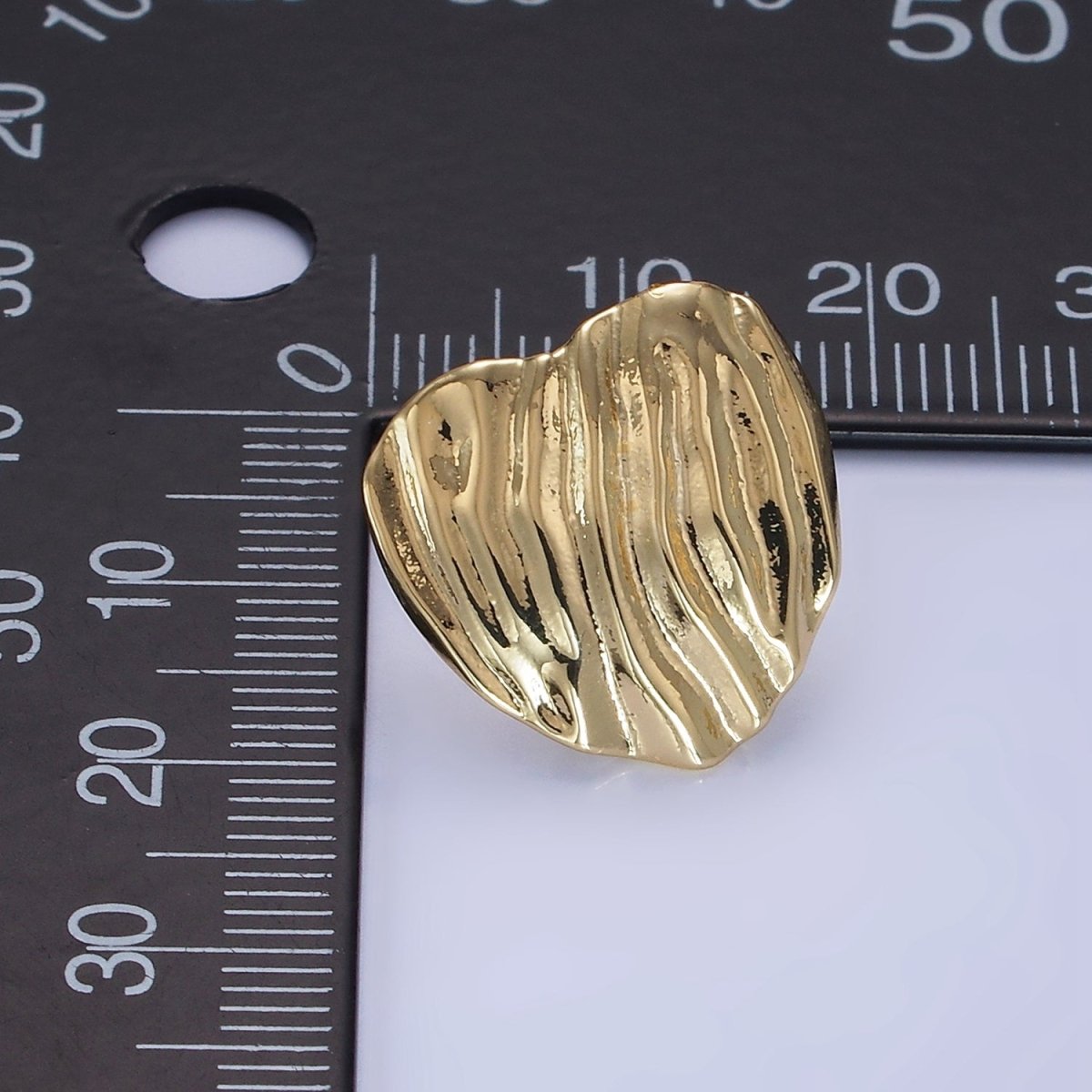14K Gold Filled 15mm Hammered Foil Heart Stud Earrings in Gold & Silver | AB1286 AB1287 - DLUXCA