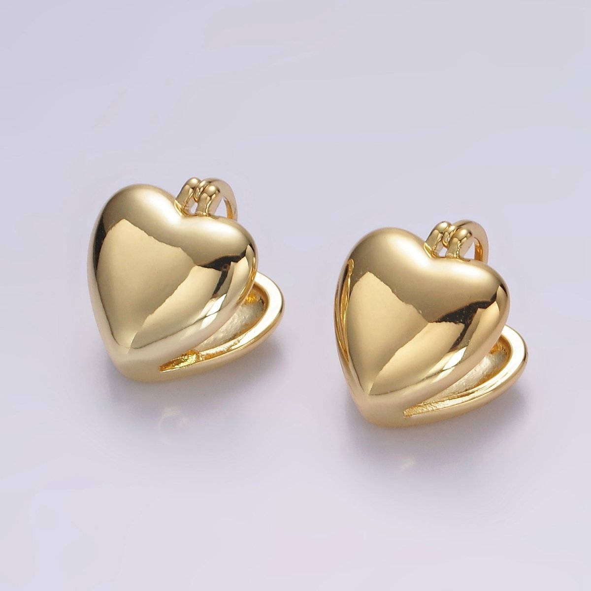 14K Gold Filled 15mm Heart Double Sided Modern Statement Latch Hoop Earrings | V059 - DLUXCA