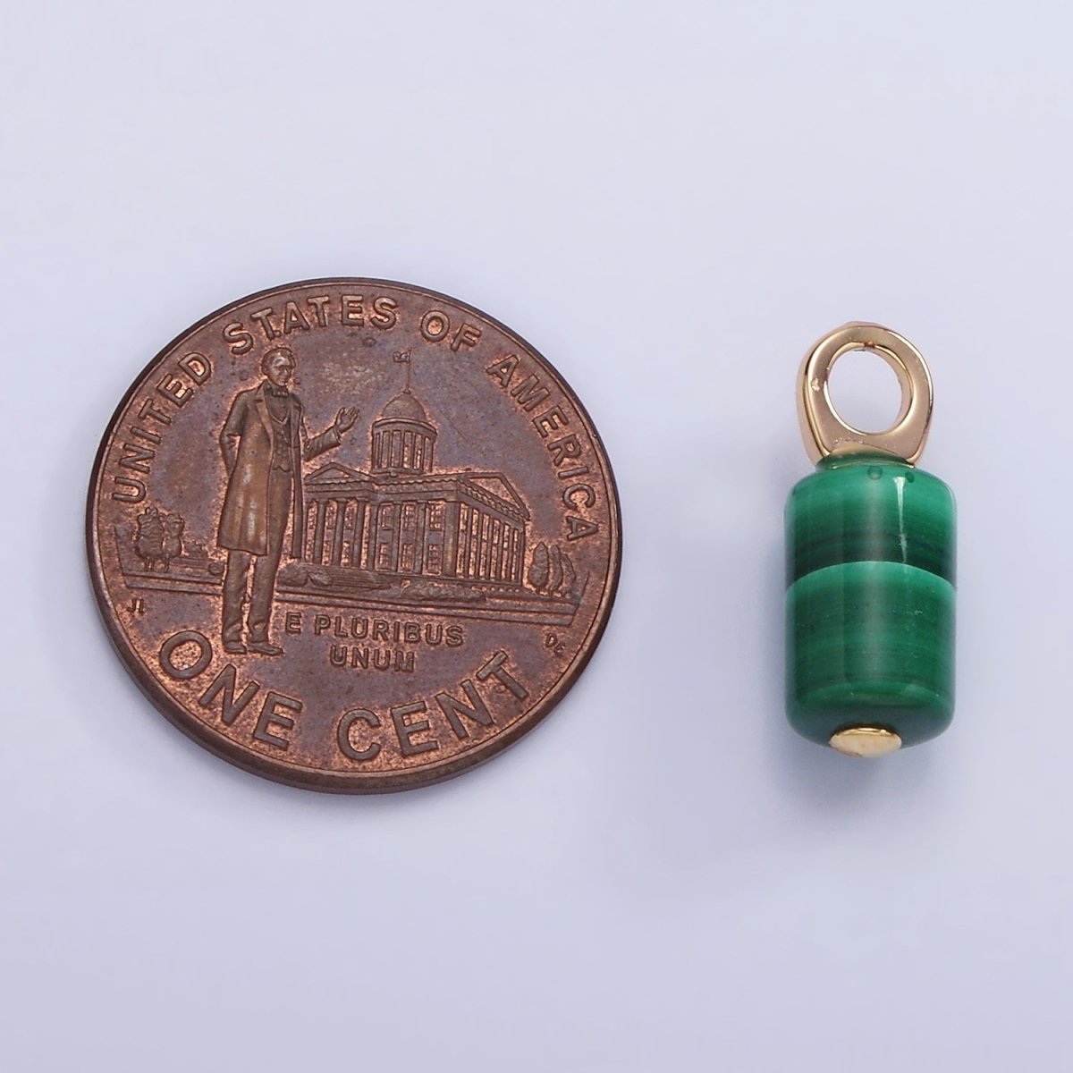 14K Gold Filled 15mm Malachite Gemstone Tube Drop Charm | AG686 - DLUXCA