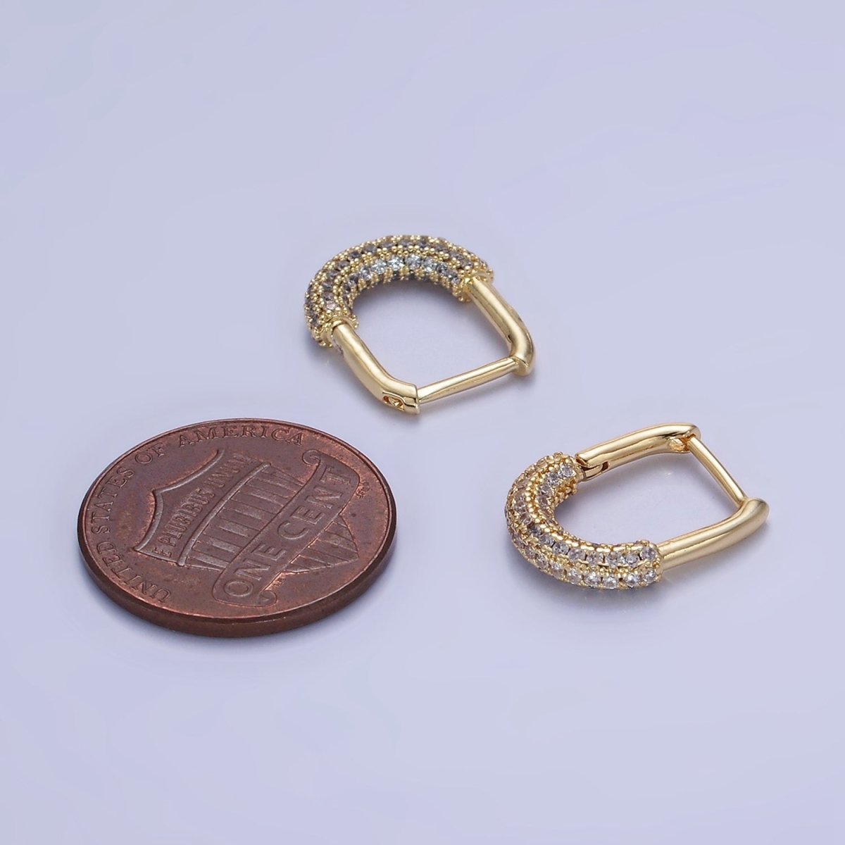 14K Gold Filled 15mm Micro Paved CZ Oblong Hoop Earrings | AB1324 - DLUXCA