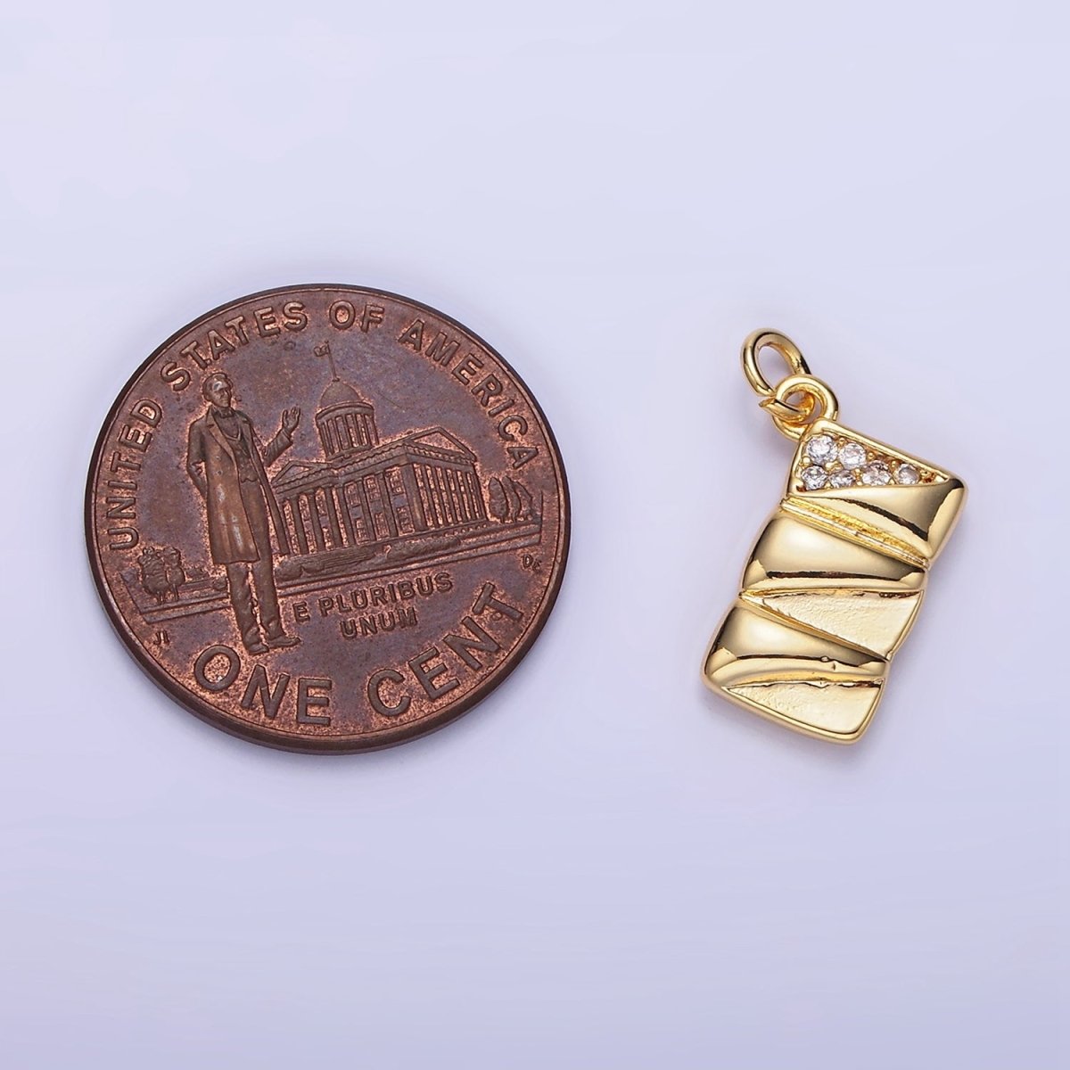 14K Gold Filled 15mm Micro Paved CZ Quilted Puffed Rectangular Charm | AG619 - DLUXCA