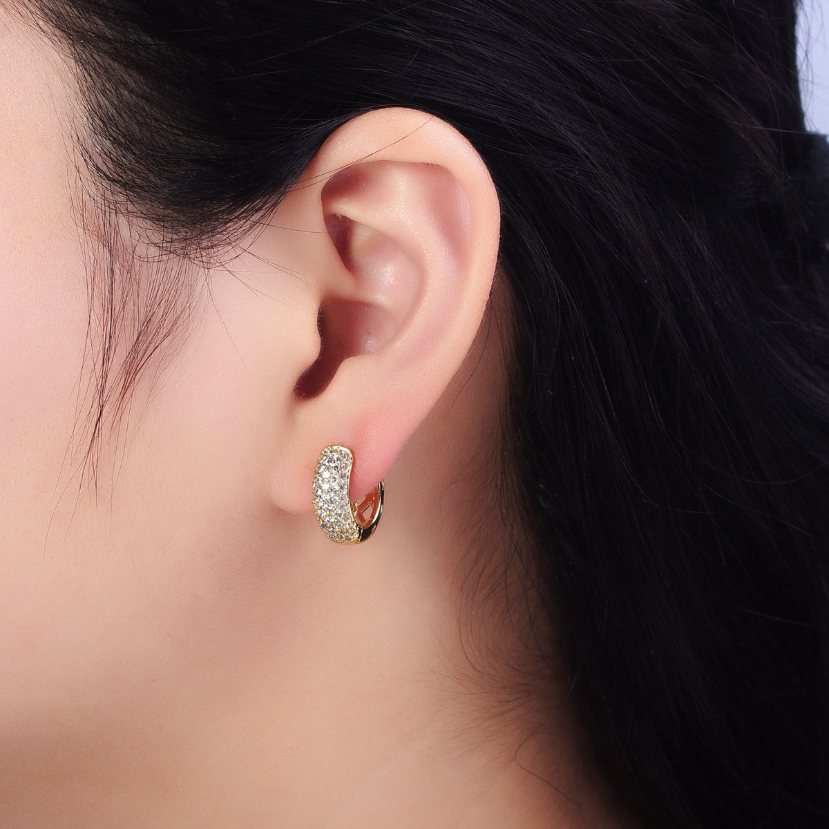 14K Gold Filled 15mm Micro Paved CZ Rhombus Filigree Huggie Earrings | AD1527 - DLUXCA