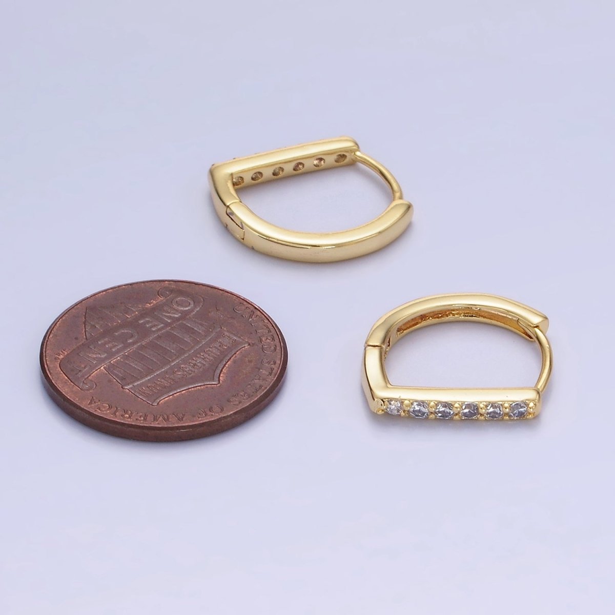 14K Gold Filled 15mm Micro Paved D Huggie Earrings | AB1328 - DLUXCA