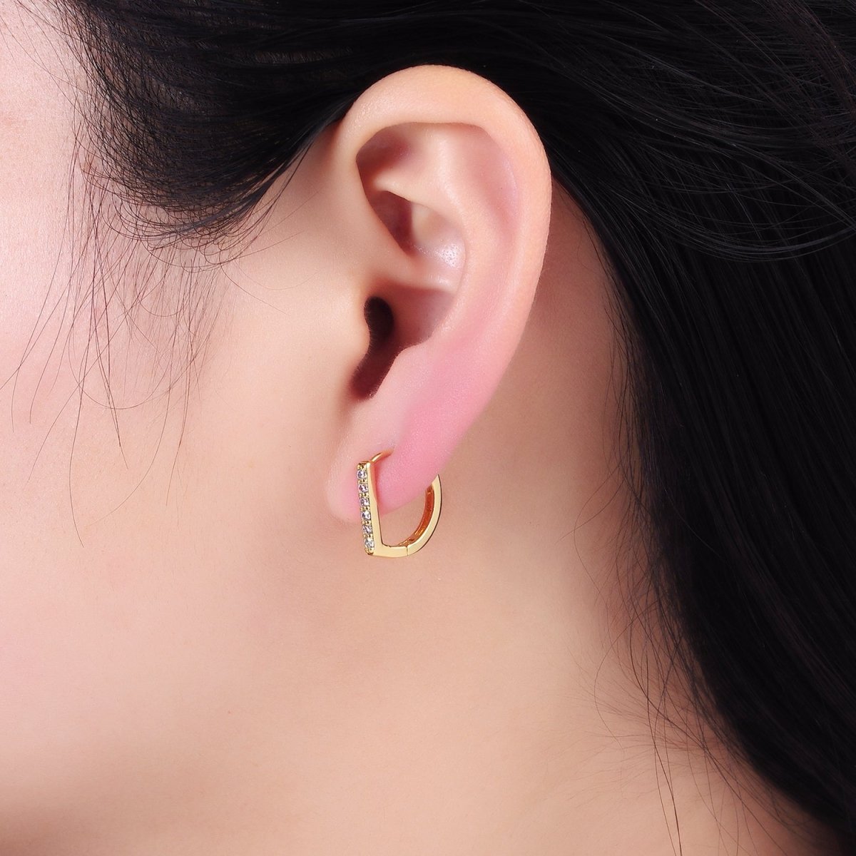 14K Gold Filled 15mm Micro Paved D Huggie Earrings | AB1328 - DLUXCA