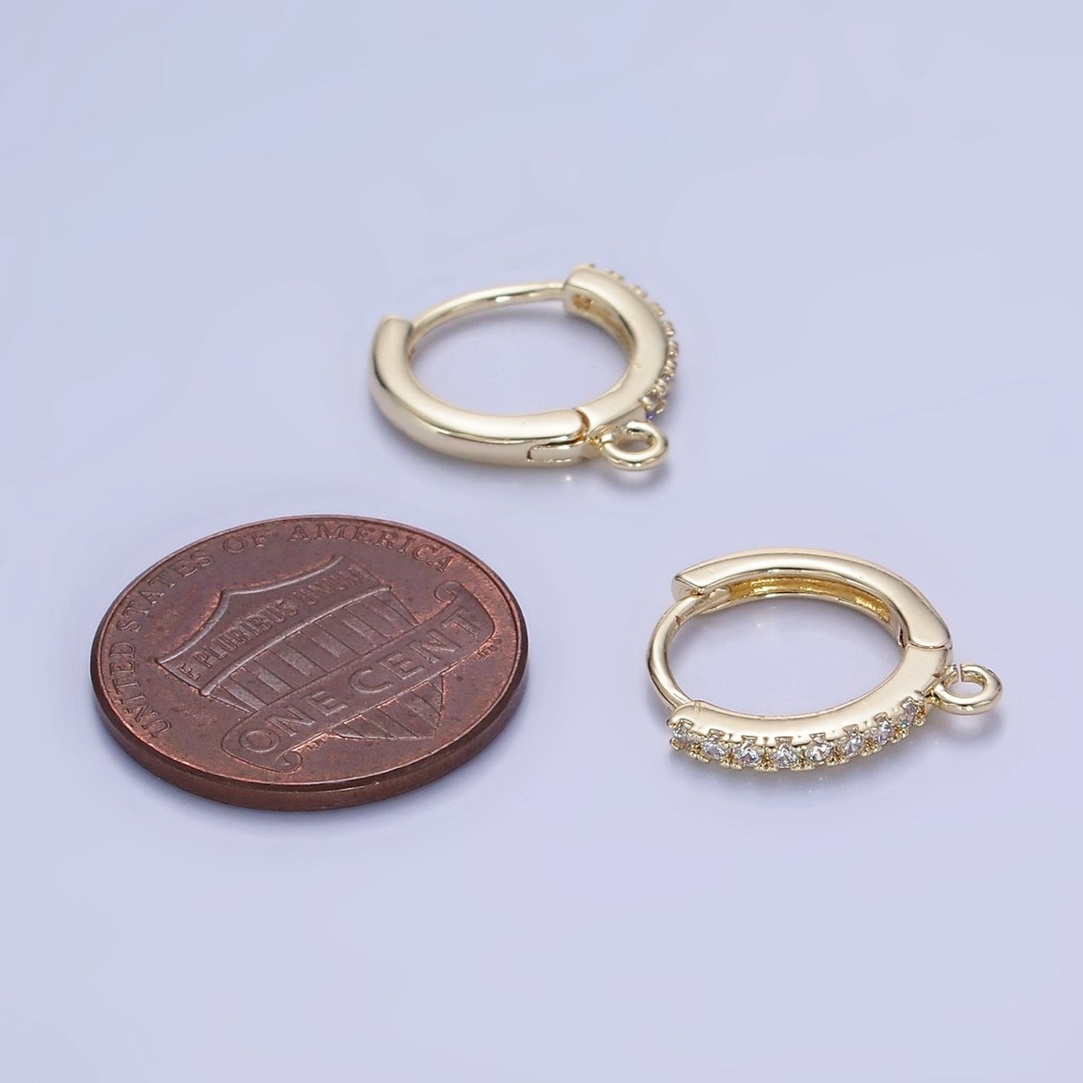 14K Gold Filled 15mm Micro Paved Huggie Earring Findings in Gold & Silver | Z745 Z746 - DLUXCA
