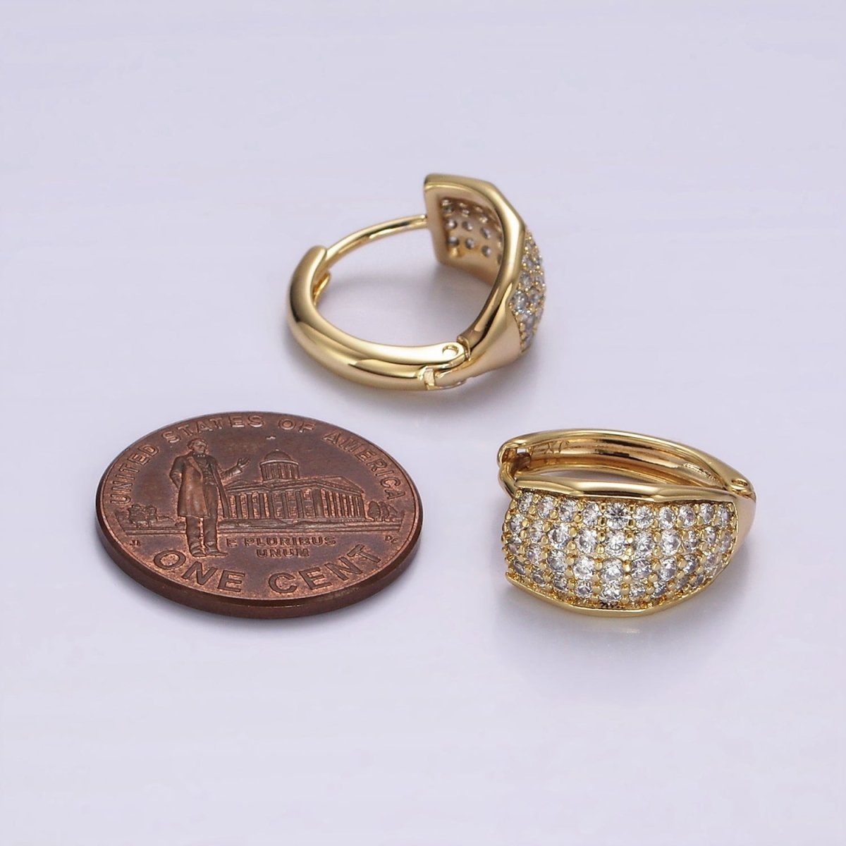 14K Gold Filled 15mm Micro Paved Wide Huggie Earrings | AB1130 - DLUXCA