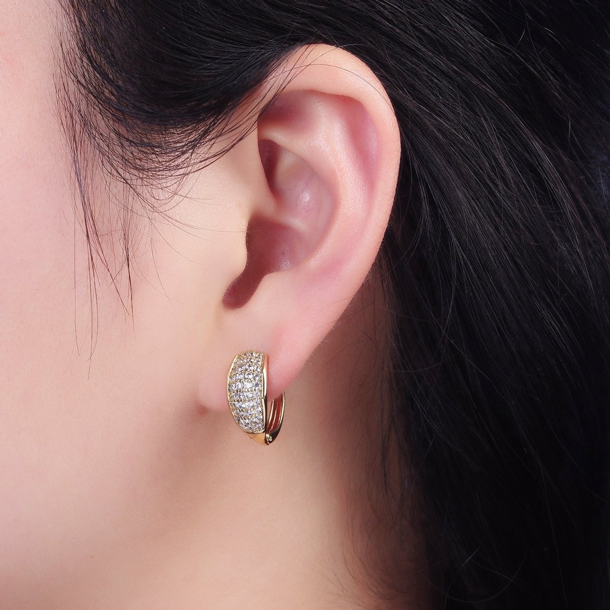 14K Gold Filled 15mm Micro Paved Wide Huggie Earrings | AB1130 - DLUXCA