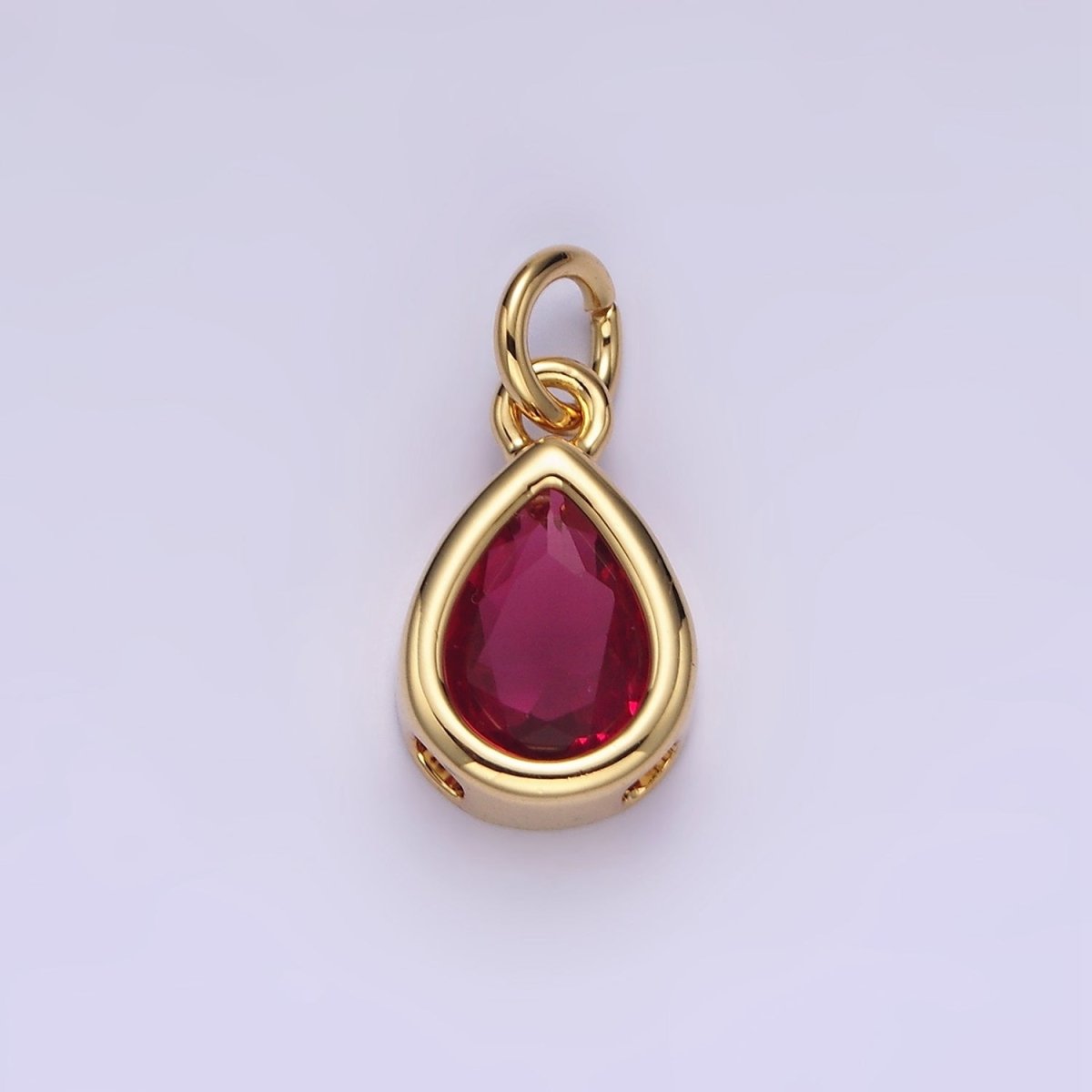 14K Gold Filled 15mm Personalized Birthstone Teardrop Cubic Zirconia CZ Bezel Charm in Silver & Gold | N1624 - N1647 - DLUXCA