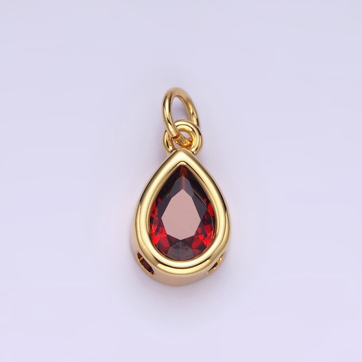 14K Gold Filled 15mm Personalized Birthstone Teardrop Cubic Zirconia CZ Bezel Charm in Silver & Gold | N1624 - N1647 - DLUXCA