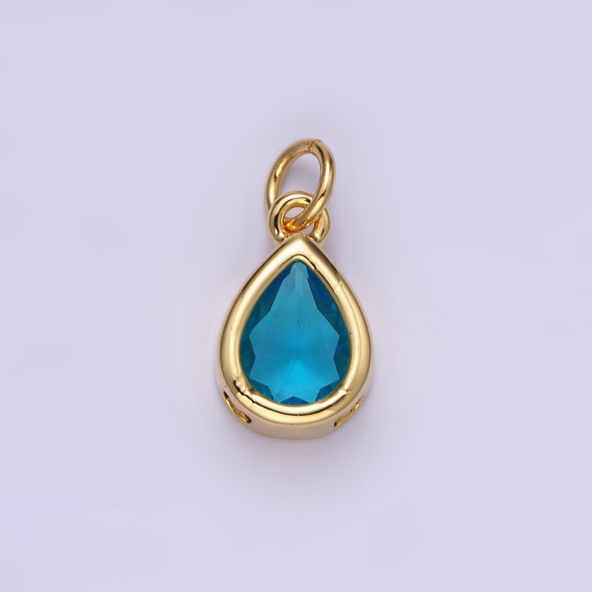 14K Gold Filled 15mm Personalized Birthstone Teardrop Cubic Zirconia CZ Bezel Charm in Silver & Gold | N1624 - N1647 - DLUXCA