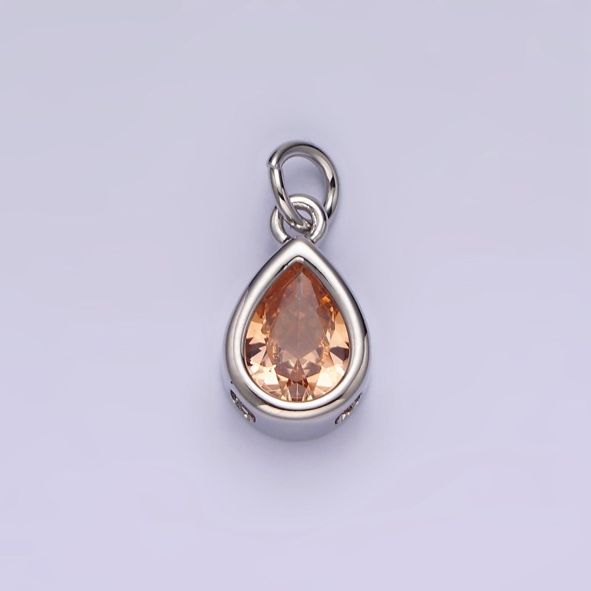 14K Gold Filled 15mm Personalized Birthstone Teardrop Cubic Zirconia CZ Bezel Charm in Silver & Gold | N1624 - N1647 - DLUXCA