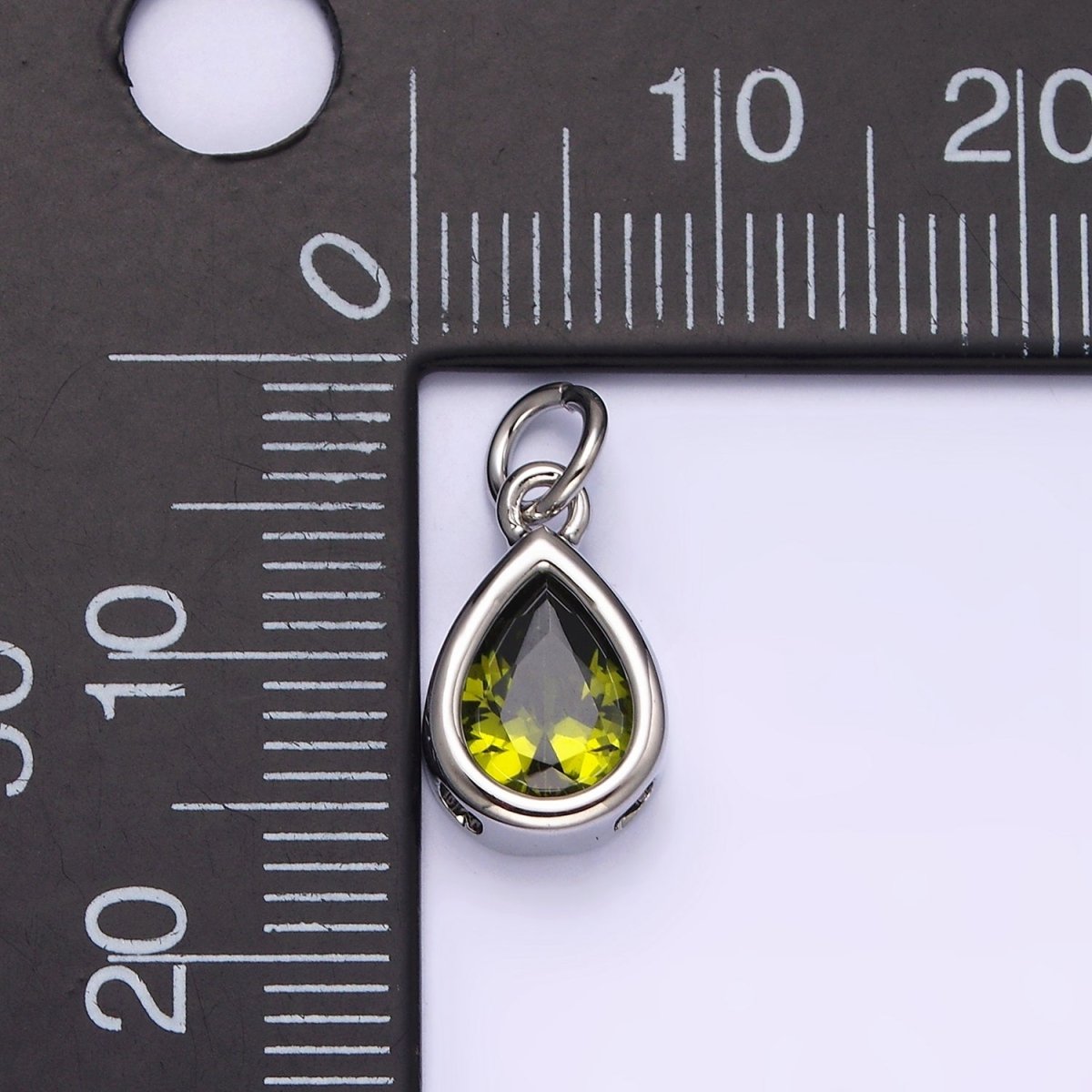 14K Gold Filled 15mm Personalized Birthstone Teardrop Cubic Zirconia CZ Bezel Charm in Silver & Gold | N1624 - N1647 - DLUXCA