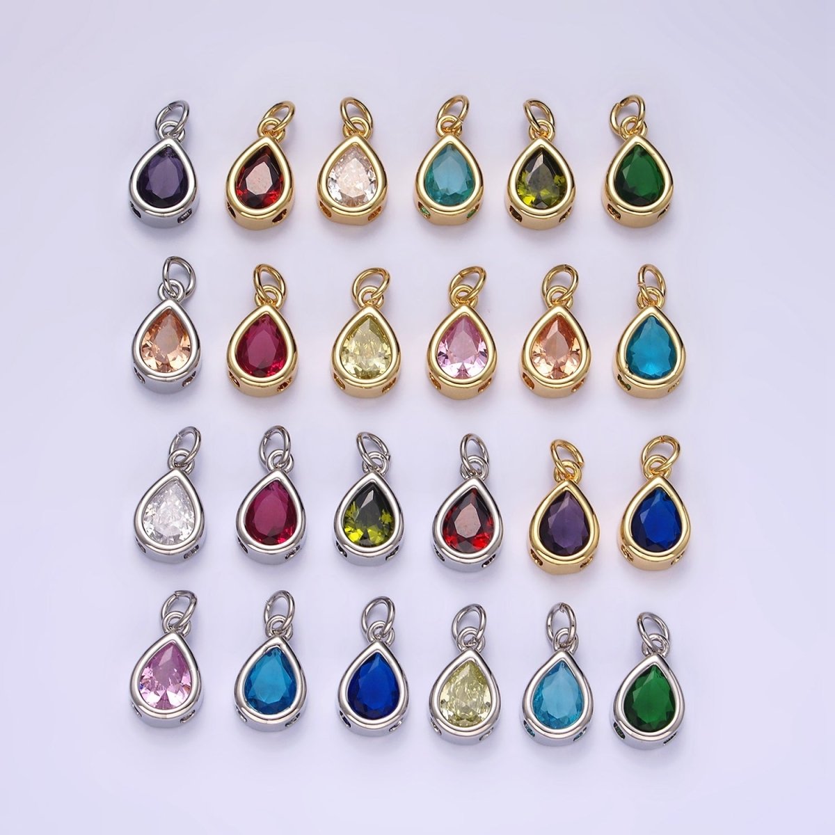 14K Gold Filled 15mm Personalized Birthstone Teardrop Cubic Zirconia CZ Bezel Charm in Silver & Gold | N1624 - N1647 - DLUXCA