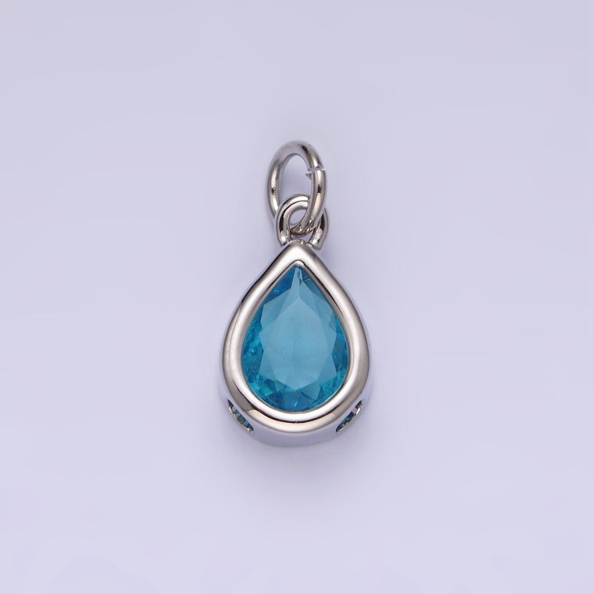 14K Gold Filled 15mm Personalized Birthstone Teardrop Cubic Zirconia CZ Bezel Charm in Silver & Gold | N1624 - N1647 - DLUXCA