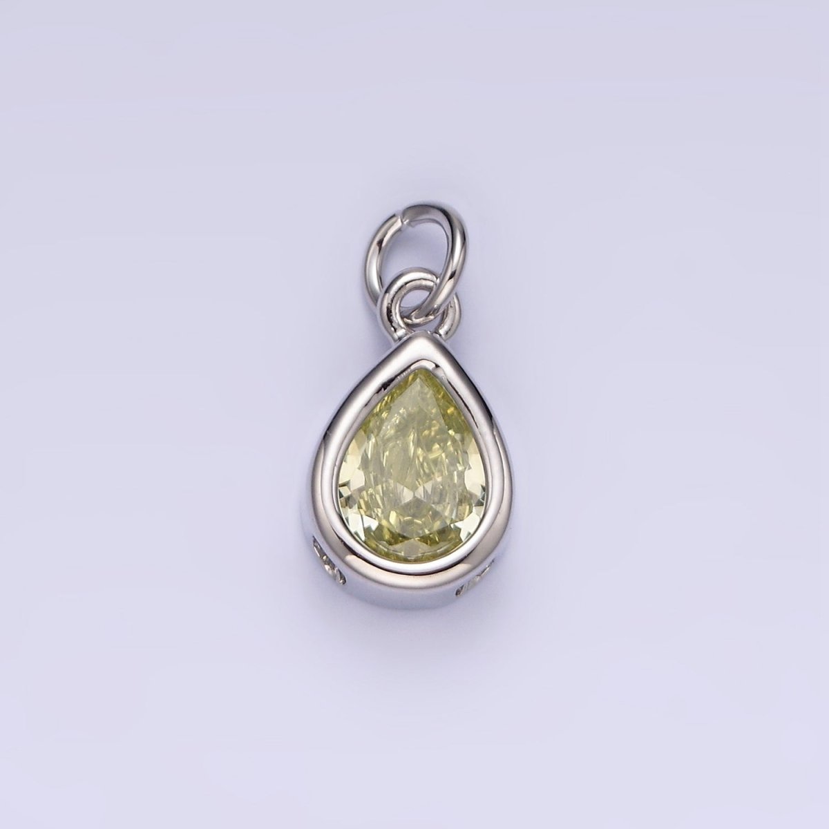 14K Gold Filled 15mm Personalized Birthstone Teardrop Cubic Zirconia CZ Bezel Charm in Silver & Gold | N1624 - N1647 - DLUXCA