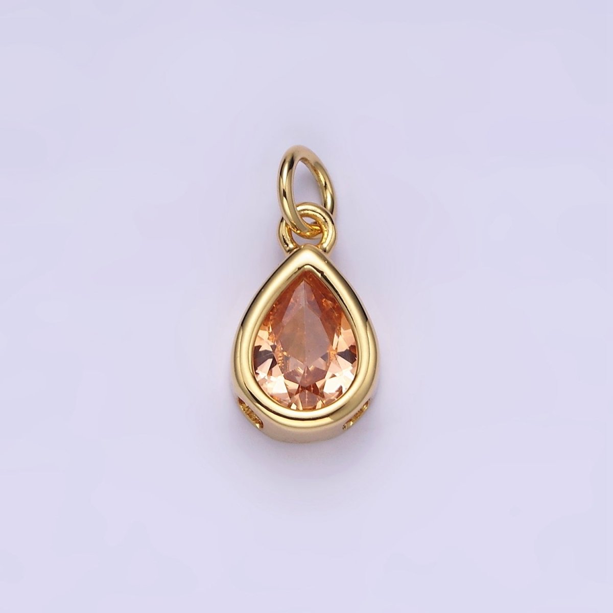 14K Gold Filled 15mm Personalized Birthstone Teardrop Cubic Zirconia CZ Bezel Charm in Silver & Gold | N1624 - N1647 - DLUXCA