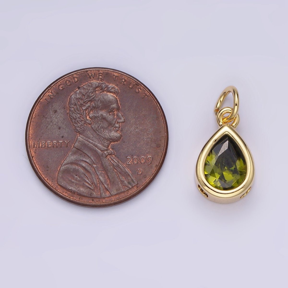 14K Gold Filled 15mm Personalized Birthstone Teardrop Cubic Zirconia CZ Bezel Charm in Silver & Gold | N1624 - N1647 - DLUXCA