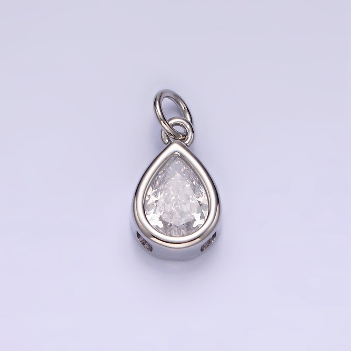 14K Gold Filled 15mm Personalized Birthstone Teardrop Cubic Zirconia CZ Bezel Charm in Silver & Gold | N1624 - N1647 - DLUXCA