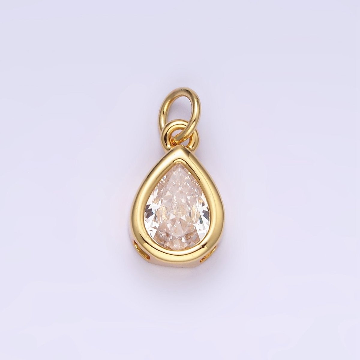 14K Gold Filled 15mm Personalized Birthstone Teardrop Cubic Zirconia CZ Bezel Charm in Silver & Gold | N1624 - N1647 - DLUXCA