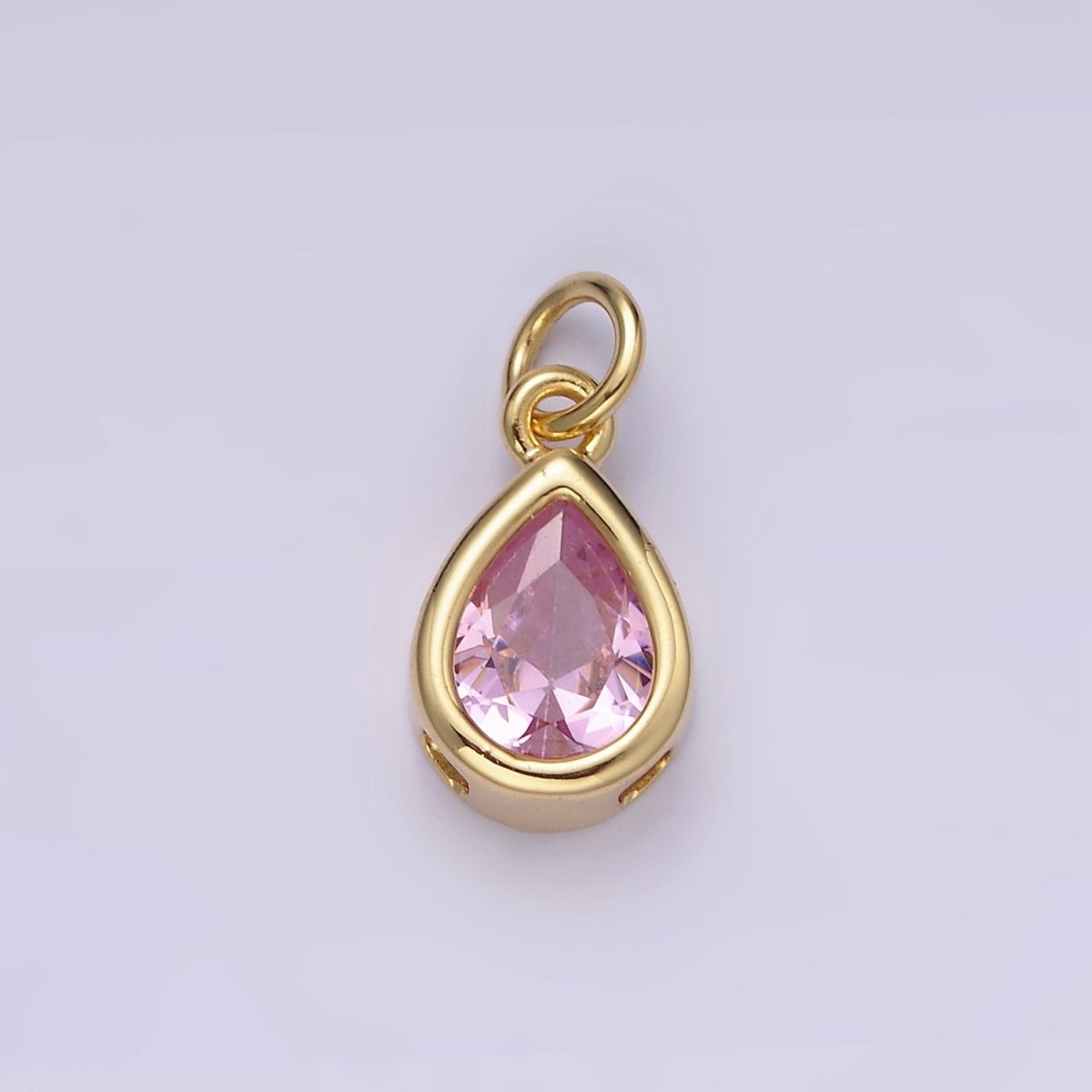 14K Gold Filled 15mm Personalized Birthstone Teardrop Cubic Zirconia CZ Bezel Charm in Silver & Gold | N1624 - N1647 - DLUXCA