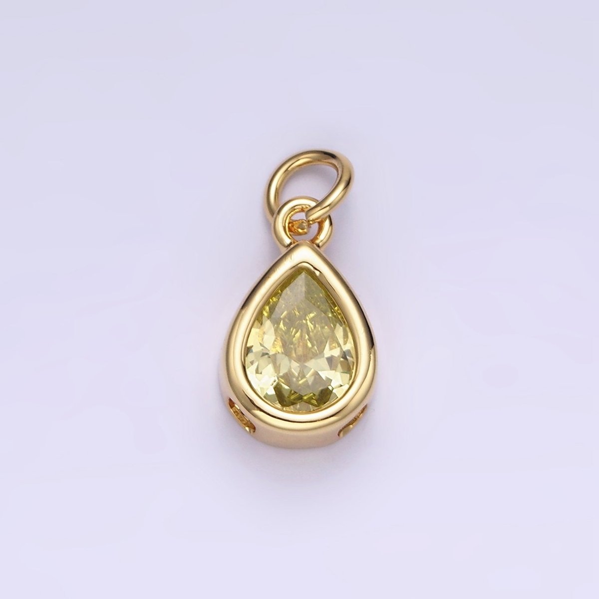 14K Gold Filled 15mm Personalized Birthstone Teardrop Cubic Zirconia CZ Bezel Charm in Silver & Gold | N1624 - N1647 - DLUXCA