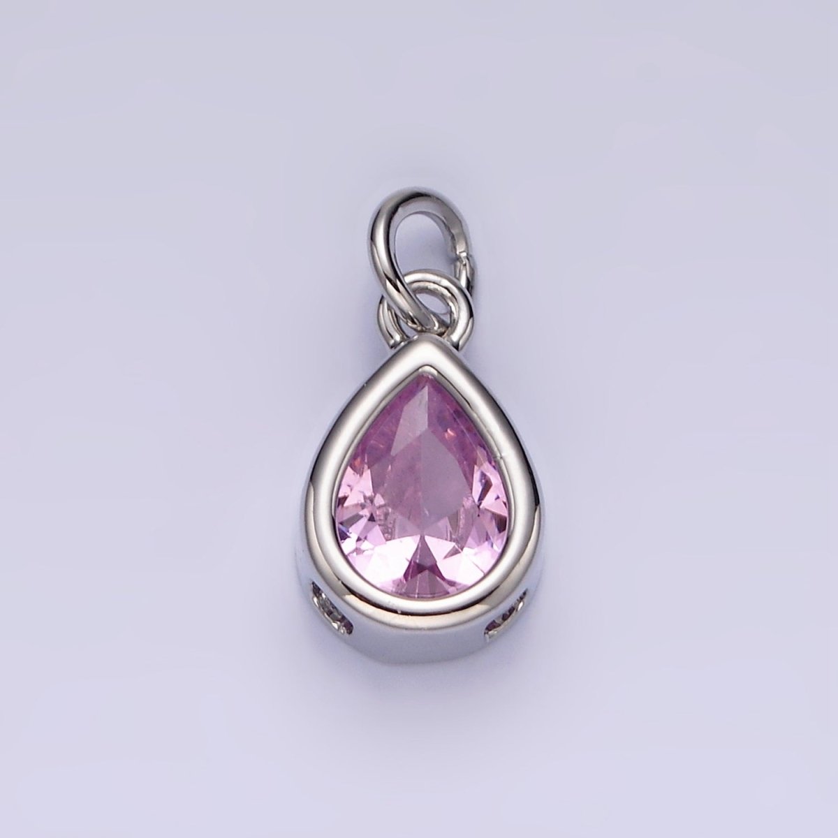 14K Gold Filled 15mm Personalized Birthstone Teardrop Cubic Zirconia CZ Bezel Charm in Silver & Gold | N1624 - N1647 - DLUXCA