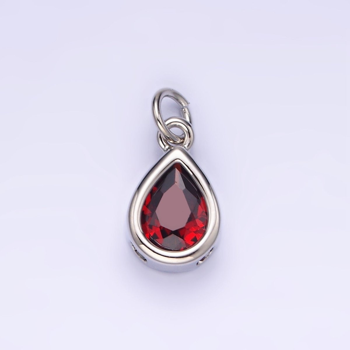 14K Gold Filled 15mm Personalized Birthstone Teardrop Cubic Zirconia CZ Bezel Charm in Silver & Gold | N1624 - N1647 - DLUXCA