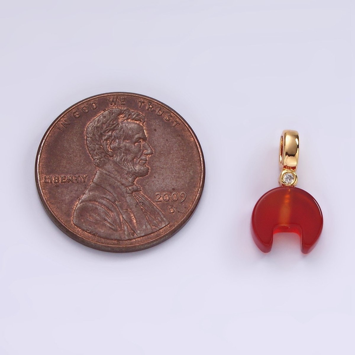 14K Gold Filled 15mm Red Carnelian Gemstone Horn Clear CZ Bail Pendant | N2027 - DLUXCA
