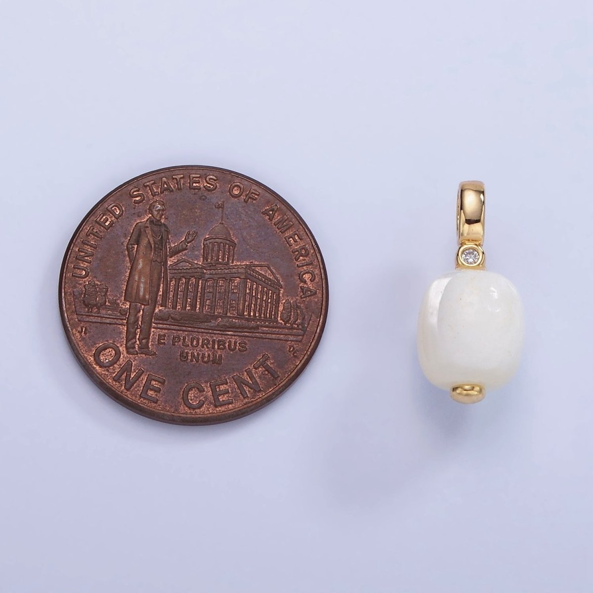 14K Gold Filled 15mm Shell Pearl Edged Square Rectangle CZ Bail Pendant | P1683 - DLUXCA