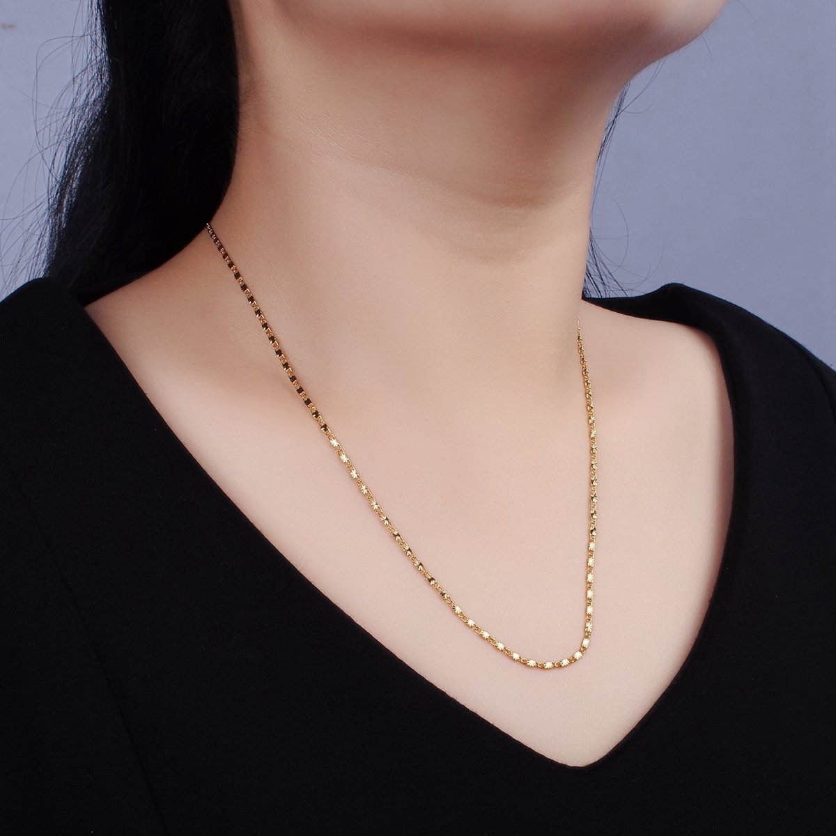 14K Gold Filled 1.5mm Sunburst Scroll Link 18, 20 Inch Layering Chain Necklace | WA-2208 WA-2209 Clearance Pricing - DLUXCA