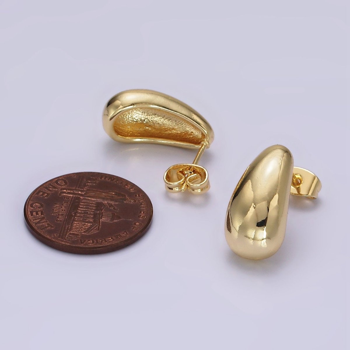 14K Gold Filled 15mm Teardrop Dome Minimalist Stud Earrings | V461 - DLUXCA