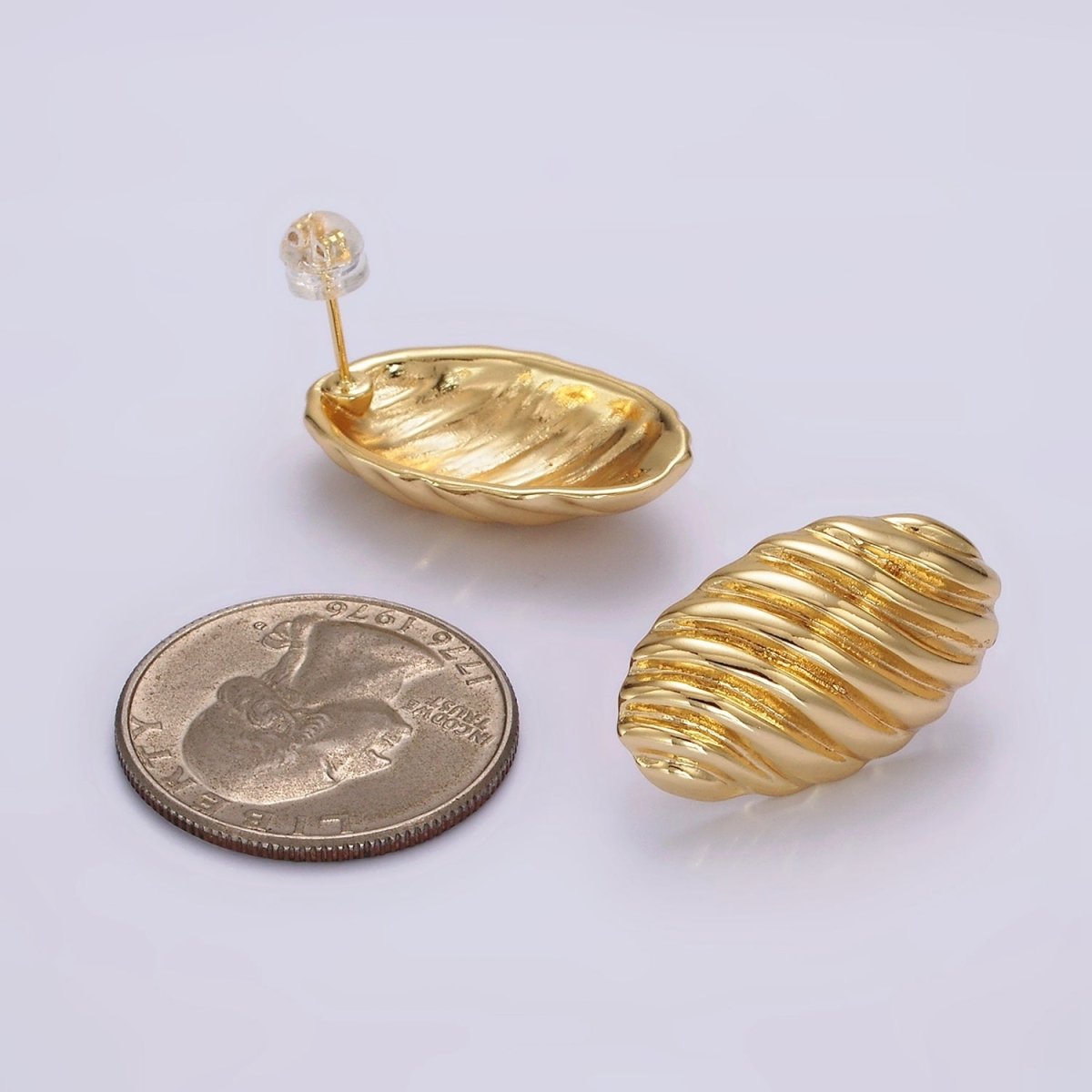 14K Gold Filled 15mm Twisted Croissant Oval Dome Stud Earrings | AE359 - DLUXCA