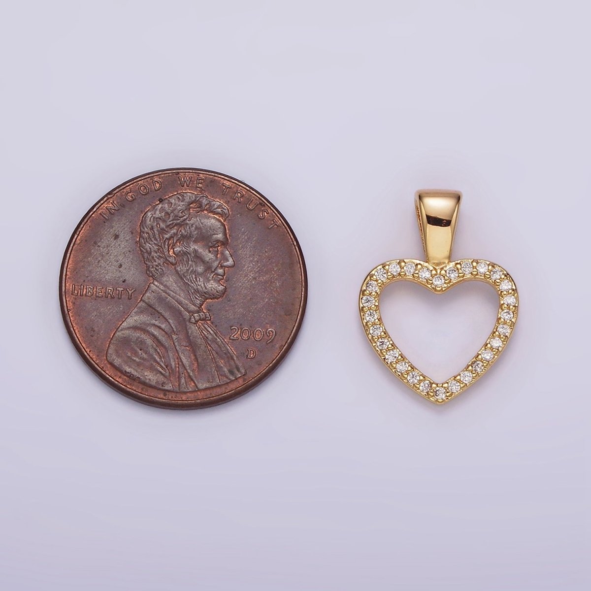 14K Gold Filled 16.5mm Clear Micro Paved CZ Open Heart Pendant | N1867 - DLUXCA