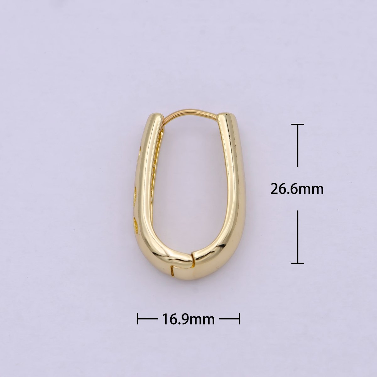 14K Gold Filled 16.5mm Open Dome U-Shaped Oblong Huggie | T-269 - DLUXCA