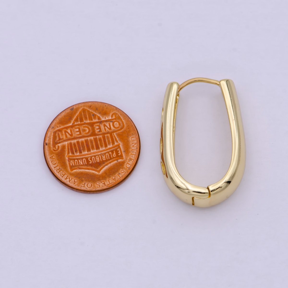 14K Gold Filled 16.5mm Open Dome U-Shaped Oblong Huggie | T-269 - DLUXCA