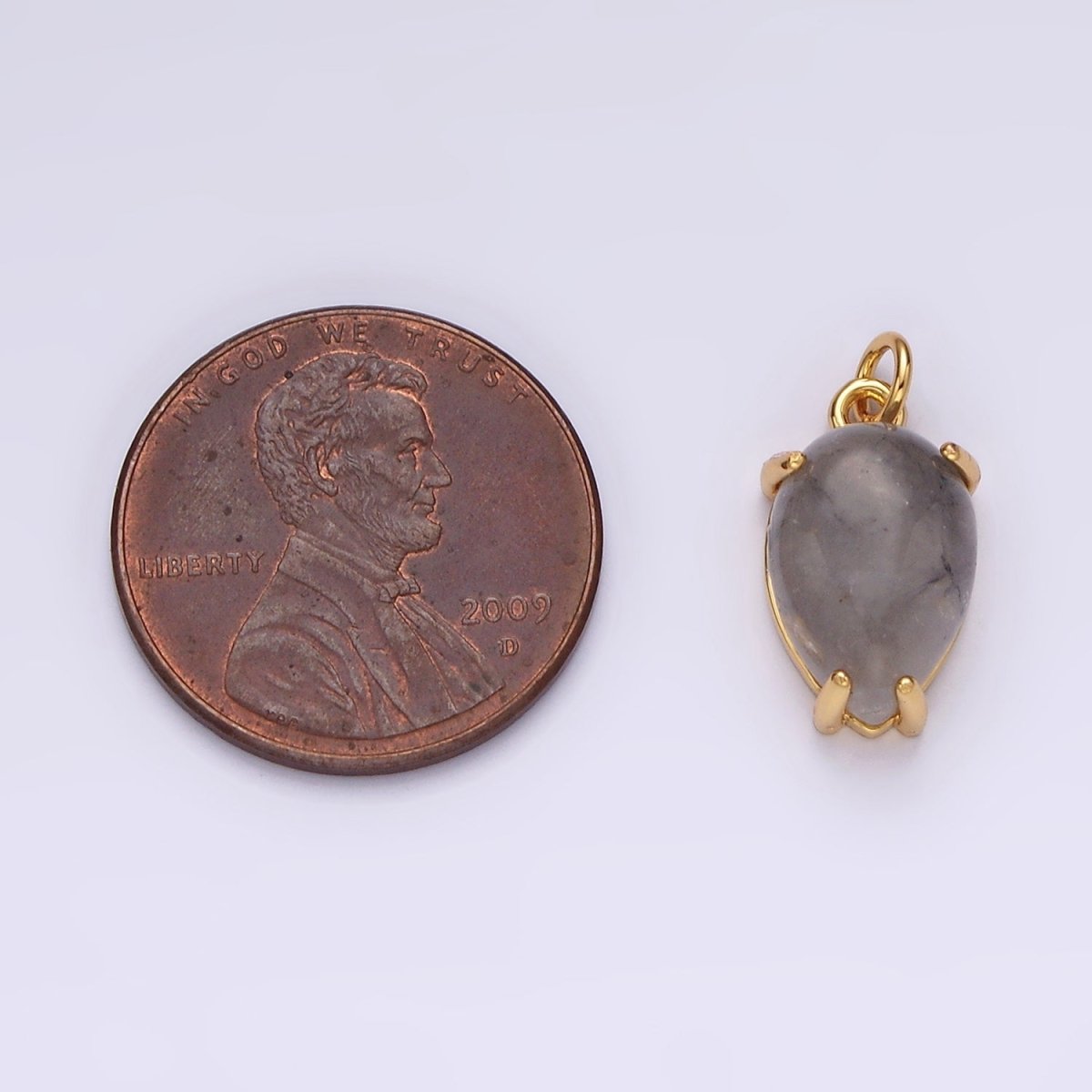 14K Gold Filled 16.5mm Teardrop Grey Agate Gemstone Charm | AC786 - DLUXCA