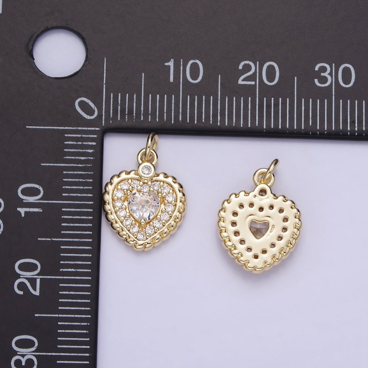 14K Gold Filled 16mm Clear CZ Micro Paved Heart Croissant Charm | AG721 - DLUXCA