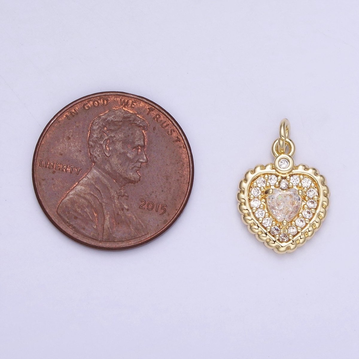14K Gold Filled 16mm Clear CZ Micro Paved Heart Croissant Charm | AG721 - DLUXCA
