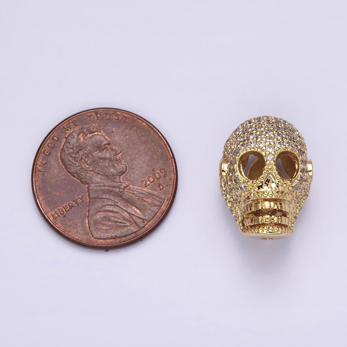 14K Gold Filled 16mm Clear Micro Paved CZ Skeleton Skull Mask Bead in Gold & Silver | B-849 B-850 - DLUXCA
