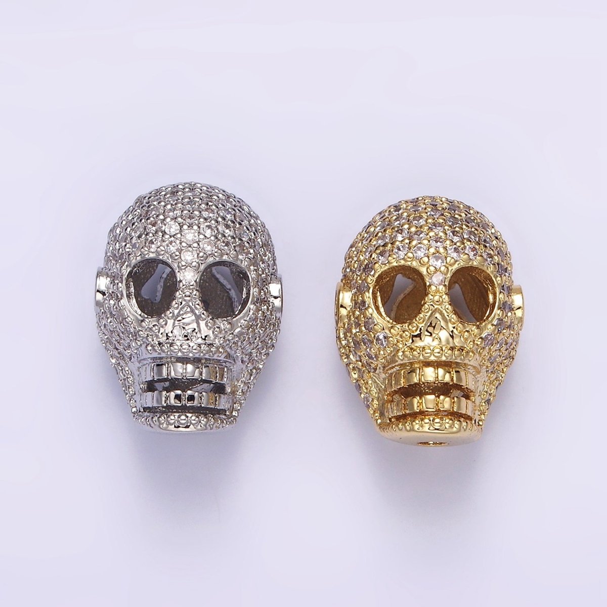14K Gold Filled 16mm Clear Micro Paved CZ Skeleton Skull Mask Bead in Gold & Silver | B-849 B-850 - DLUXCA