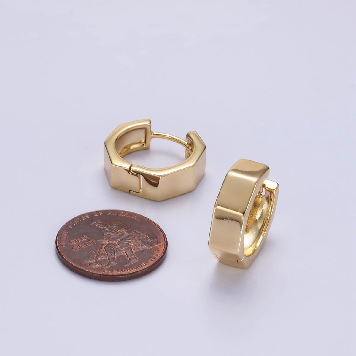 14K Gold Filled 16mm Hexagonal Minimalist Geometric Huggie Hoop Earrings | AE903 - DLUXCA