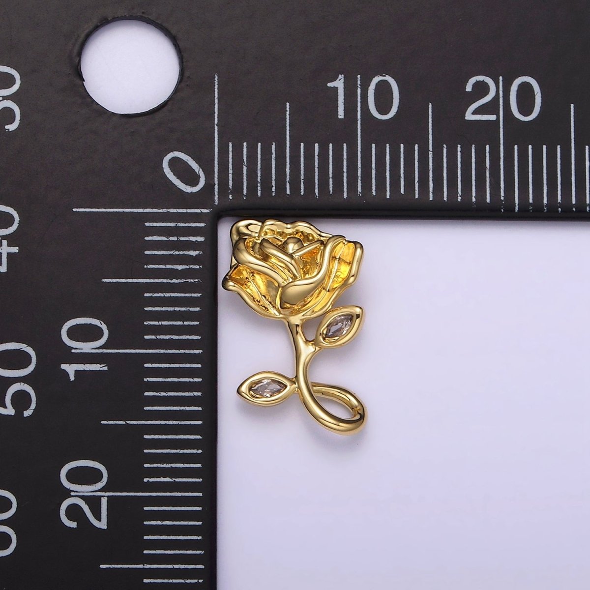 14K Gold Filled 16mm Rose Flower CZ Leaf Open Loop Pendant | N1807 - DLUXCA