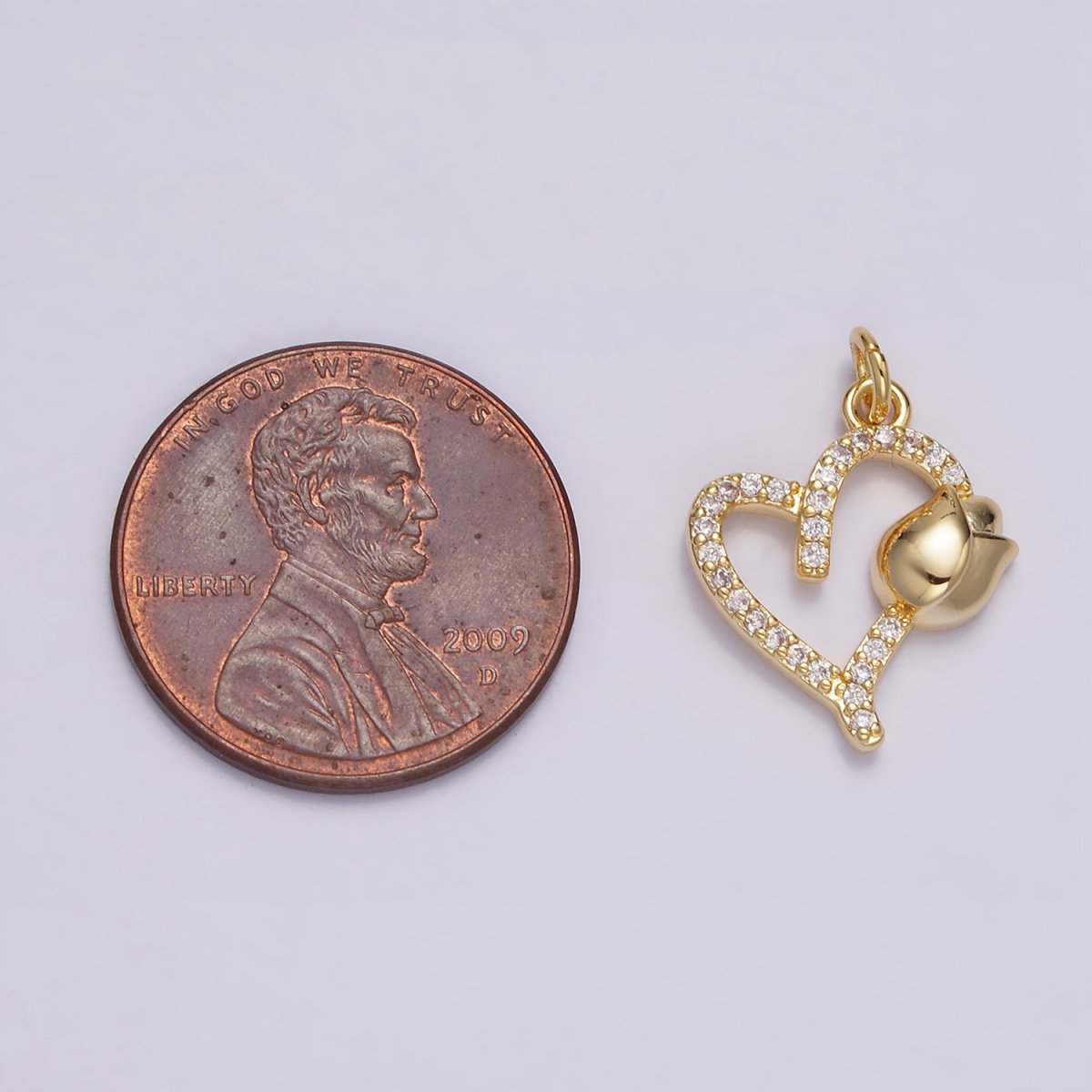 14K Gold Filled 16mm Tulip Flower Open Micro Paved CZ Heart Charm | N1492 - DLUXCA