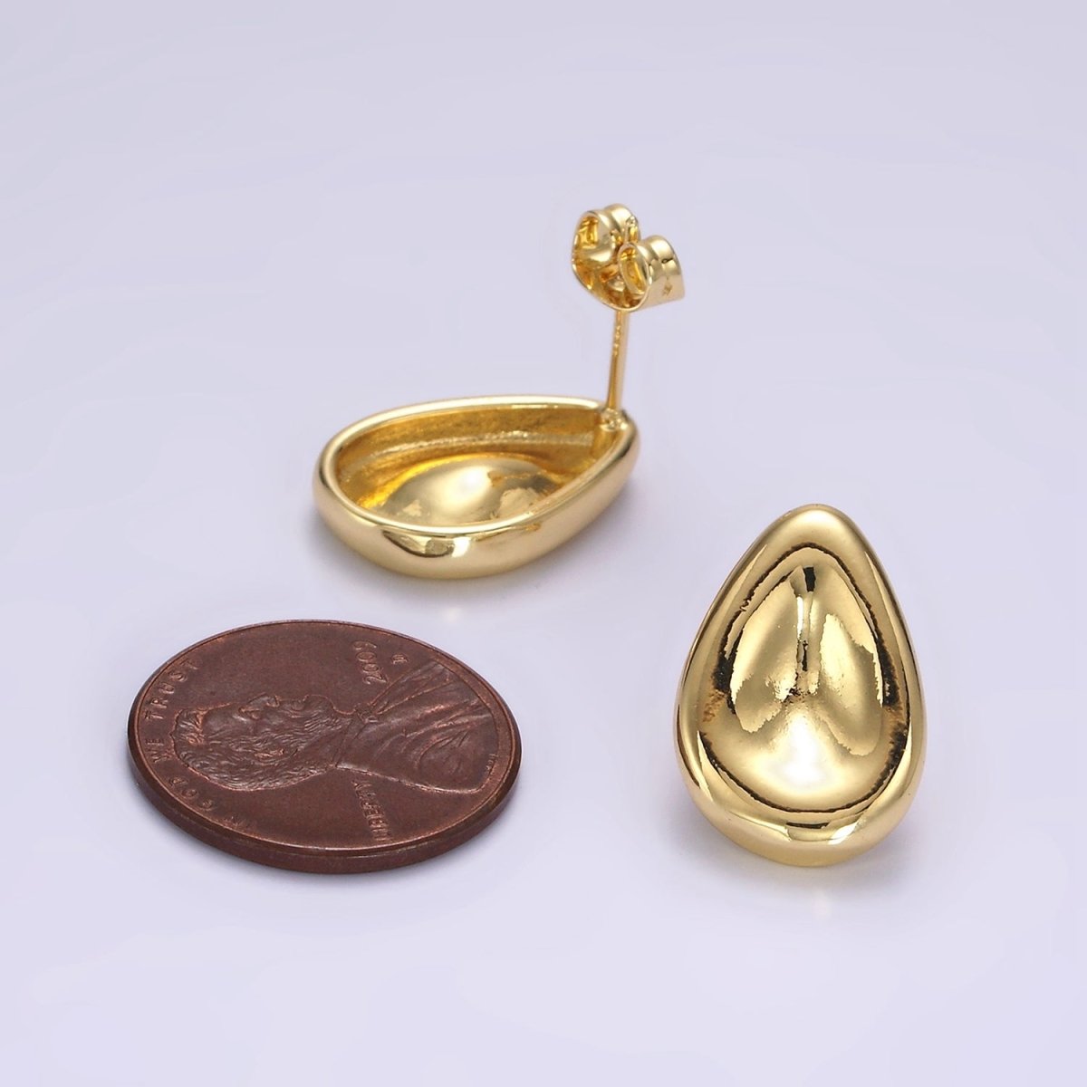 14K Gold Filled 17.5mm Dented Teardrop Modern Statement Stud Kylie Earrings | V065 - DLUXCA