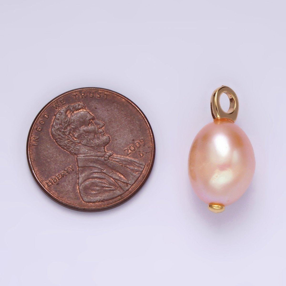 14K Gold Filled 17.5mm Pink Peach Freshwater Pearl Drop Pendant | P1649 - DLUXCA