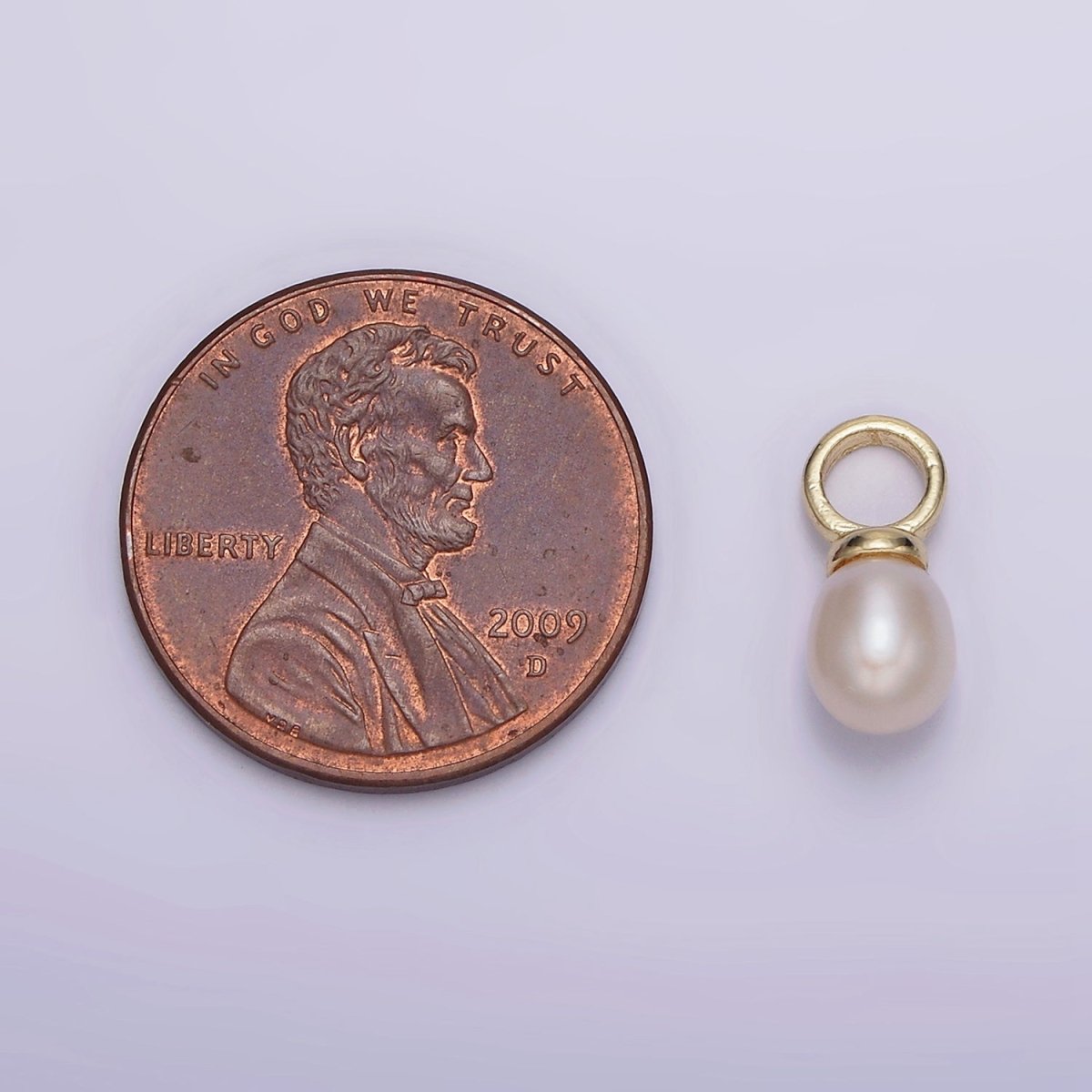 14K Gold Filled 17.5mm White Freshwater Pearl Drop Personalized Earring Charm | P1626 - DLUXCA