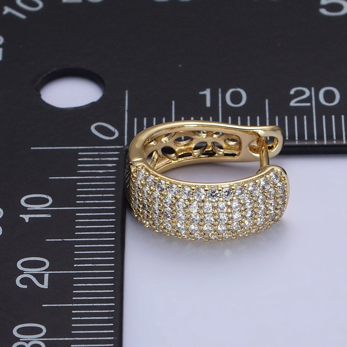 14K Gold Filled 17mm Clear Micro Paved CZ Rounded English Lock Earrings | AB323 - DLUXCA