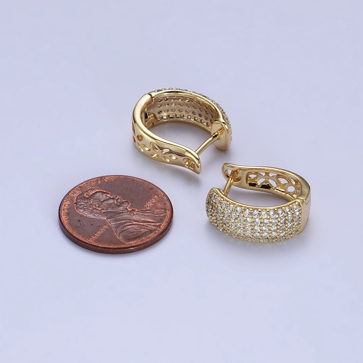 14K Gold Filled 17mm Clear Micro Paved CZ Rounded English Lock Earrings | AB323 - DLUXCA