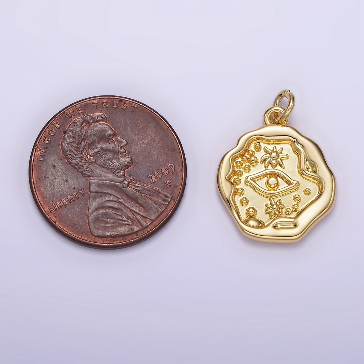 14K Gold Filled 17mm Evil Eye Celestial Sun Dotted Stamped Abstract Round Charm | AG213 - DLUXCA